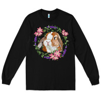 Black Bunny Face With Floral Wreath Long Sleeve Tee - RanaPortraitStore