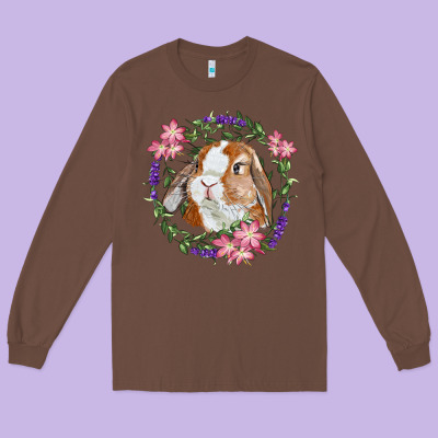 Bunny Face With Floral Wreath Long Sleeve Tee Designed By Ranaportraitstore