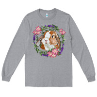 Heather Grey Bunny Face With Floral Wreath Long Sleeve Tee - RanaPortraitStore