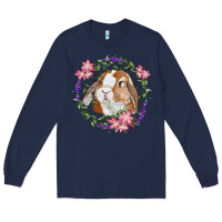 Navy Bunny Face With Floral Wreath Long Sleeve Tee - RanaPortraitStore