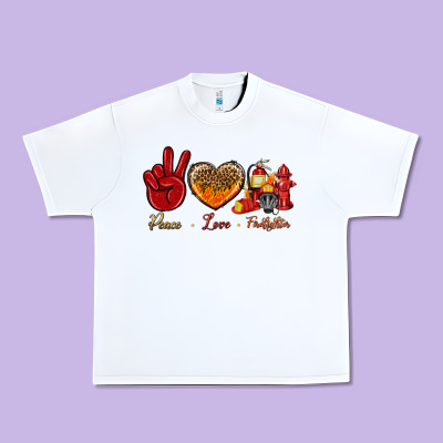 Peace Love Firefighter Urban Heavy Tee Designed By Bundleandbundleshop