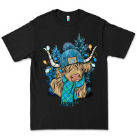 Black Winter long haired Cow Premium Tee - NancyCooperArtShop