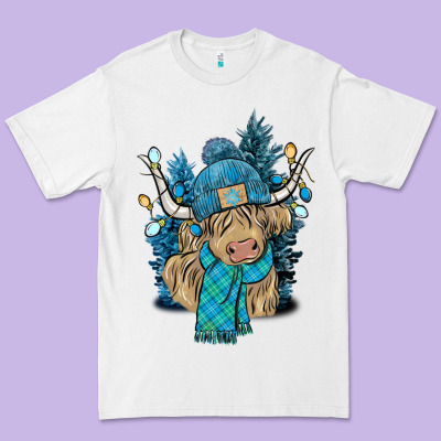 Winter Long Haired Cow Premium Tee Designed By Nancycooperartshop