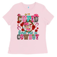 Bubblegum Pink cupid find me a cowboy Ladies Tee - NancyCooperArtShop