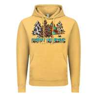 Vintage Mustard Happy Holidays Trees Vintage Hoodie - MaliasSmallBusiness