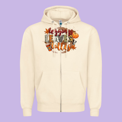 Leaves And Lattes Zipper Hoodie Designed By Cowgirlartshop