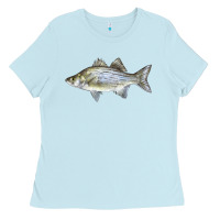 Baby Blue White Bass Fish Illustrations Ladies Tee - LillyAllenDesigns