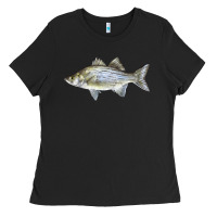 Black White Bass Fish Illustrations Ladies Tee - LillyAllenDesigns