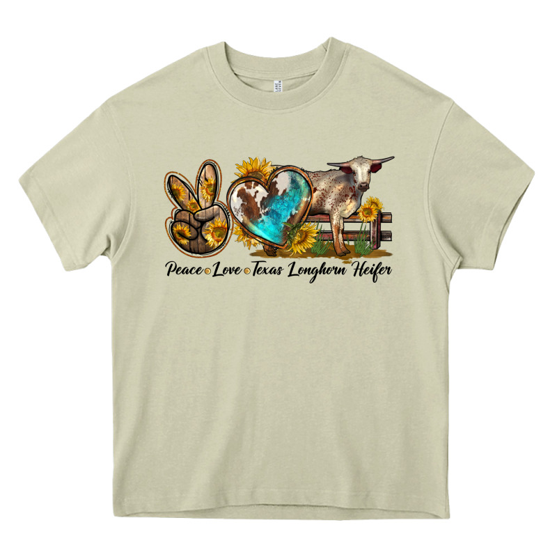 Peace Love Longhorn Heifer Heavy Core Tee by LillyAllenDesigns | Teevron
