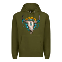 Army Green sunflower gemstone bull skull Premium Hoodie - OliviaCreatesArt