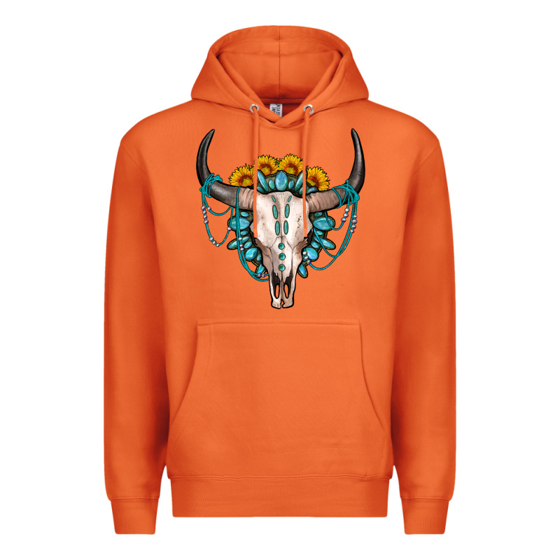 Sunflower Gemstone Bull Skull Premium Hoodie by OliviaCreatesArt | Teevron