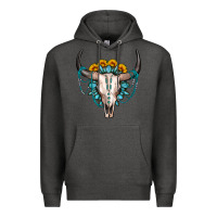 Charcoal Heather sunflower gemstone bull skull Premium Hoodie - OliviaCreatesArt