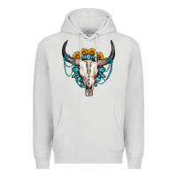 Dove Grey sunflower gemstone bull skull Premium Hoodie - OliviaCreatesArt