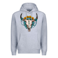 Heather Grey sunflower gemstone bull skull Premium Hoodie - OliviaCreatesArt