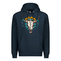 Navy sunflower gemstone bull skull Premium Hoodie - OliviaCreatesArt