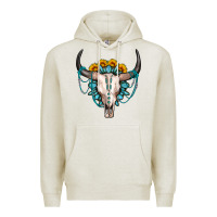 Oatmeal Heather sunflower gemstone bull skull Premium Hoodie - OliviaCreatesArt