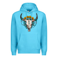 Ocean Blue sunflower gemstone bull skull Premium Hoodie - OliviaCreatesArt