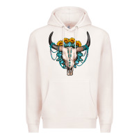 Pale Pink sunflower gemstone bull skull Premium Hoodie - OliviaCreatesArt