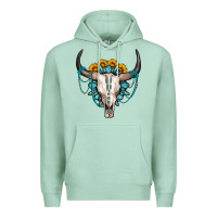 Seafoam sunflower gemstone bull skull Premium Hoodie - OliviaCreatesArt