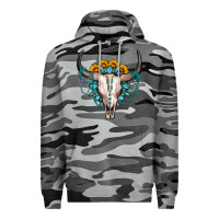Slate Camo sunflower gemstone bull skull Premium Hoodie - OliviaCreatesArt