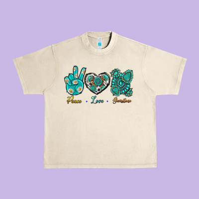 Peace Love Gemstone Urban Heavy Tee Designed By Bundleandbundleshop