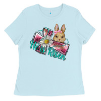 Baby Blue he is risen cross rabbit Ladies Tee - BarkalooDesign
