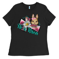 Black he is risen cross rabbit Ladies Tee - BarkalooDesign