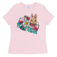 Bubblegum Pink he is risen cross rabbit Ladies Tee - BarkalooDesign