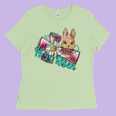 He Is Risen Cross Rabbit Ladies Tee Designed By Barkaloodesign