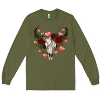 Army Green valentines bull skull Long Sleeve Tee - RanaPortraitStore