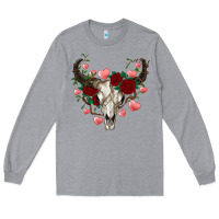Heather Grey valentines bull skull Long Sleeve Tee - RanaPortraitStore