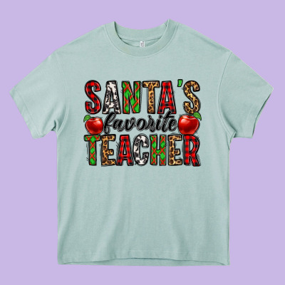 Santa's Favorite Teacher Heavy Core Tee Designed By Jasminsmagicworld