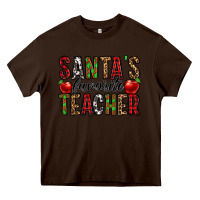 Chocolate Brown santa's favorite teacher Heavy Core Tee - Jasminsmagicworld