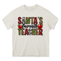 Cream santa's favorite teacher Heavy Core Tee - Jasminsmagicworld