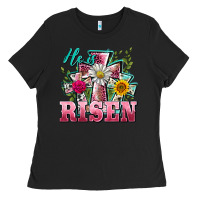 Black he is risen cross easter Ladies Tee - BarkalooDesign