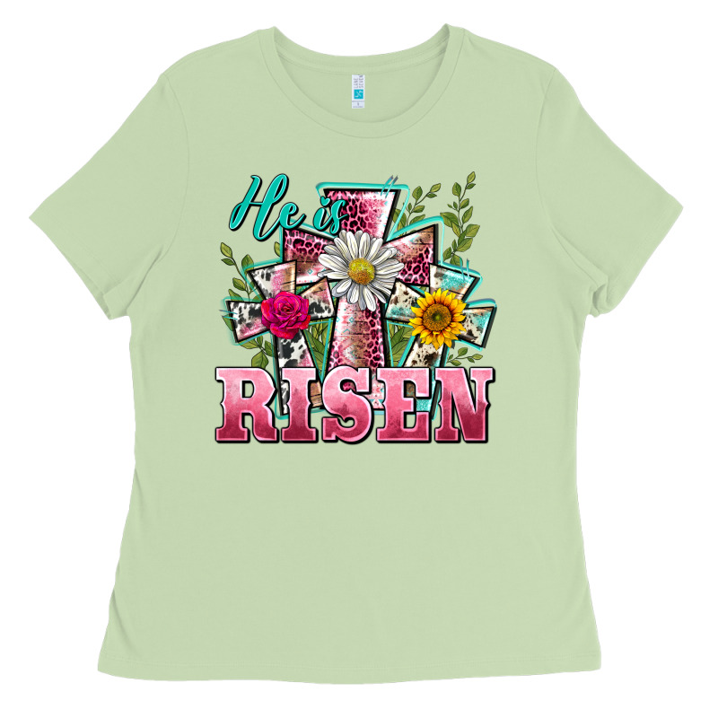 He Is Risen Cross Easter Ladies Tee by BarkalooDesign | Teevron
