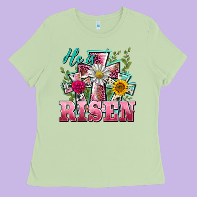 He Is Risen Cross Easter Ladies Tee Designed By Barkaloodesign