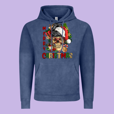 Merry Christmas Skeleton Messy Bun Vintage Hoodie Designed By Nancycooperartshop