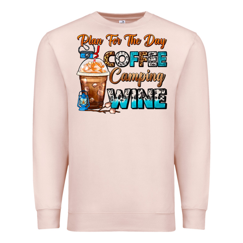 Plan For The Day Coffee Camping Wine Frappe Coffee Premium Sweatshirt by FaDigitalArtStudio | Teevron