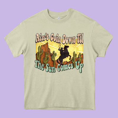 Aint Goin Down Til The Sun Comes Up Cowboy Heavy Core Tee Designed By Nancycooperartshop
