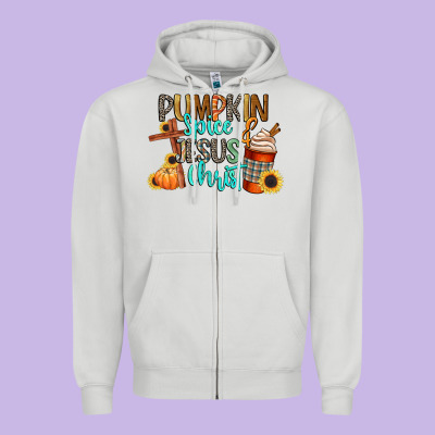 Pumpkin Spice And Jesus Christ Zipper Hoodie Designed By Cowgirlartshop