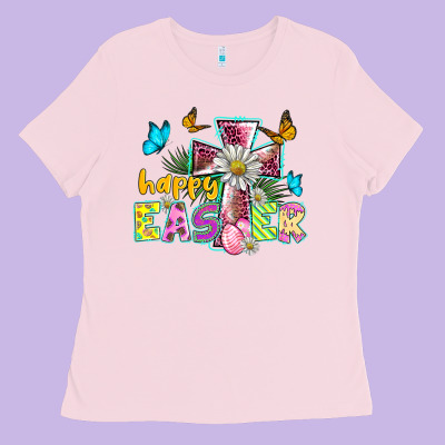 Happy Easter Cross Ladies Tee Designed By Barkaloodesign