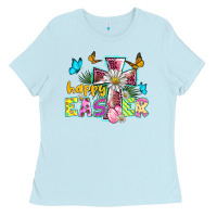 Baby Blue happy easter cross Ladies Tee - BarkalooDesign