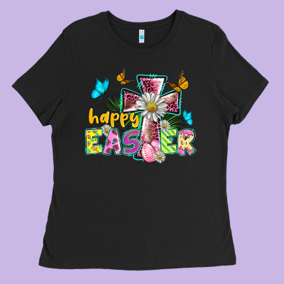 Happy Easter Cross Ladies Tee Designed By Barkaloodesign