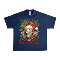 Navy Merry Christmas With Bull skull Urban Heavy Tee - BundleAndBundleShop
