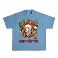 Pebble Blue Merry Christmas With Bull skull Urban Heavy Tee - BundleAndBundleShop