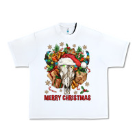White Merry Christmas With Bull skull Urban Heavy Tee - BundleAndBundleShop