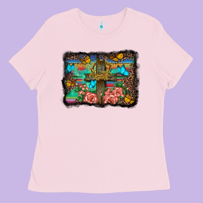 Wooden Cross Background Ladies Tee Designed By Barkaloodesign