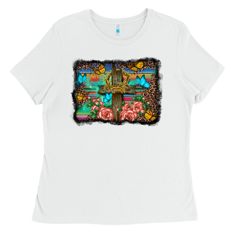 Wooden Cross Background Ladies Tee by BarkalooDesign | Teevron