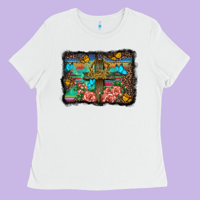 Wooden Cross Background Ladies Tee Designed By Barkaloodesign